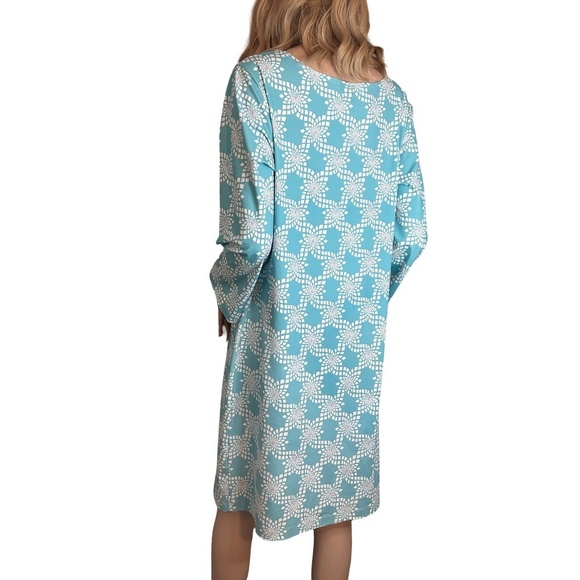 Melly M Dress Pretty Turquoise Pattern Long Sleeve Straight Cut Made in USA NWOT - Picture 5 of 12